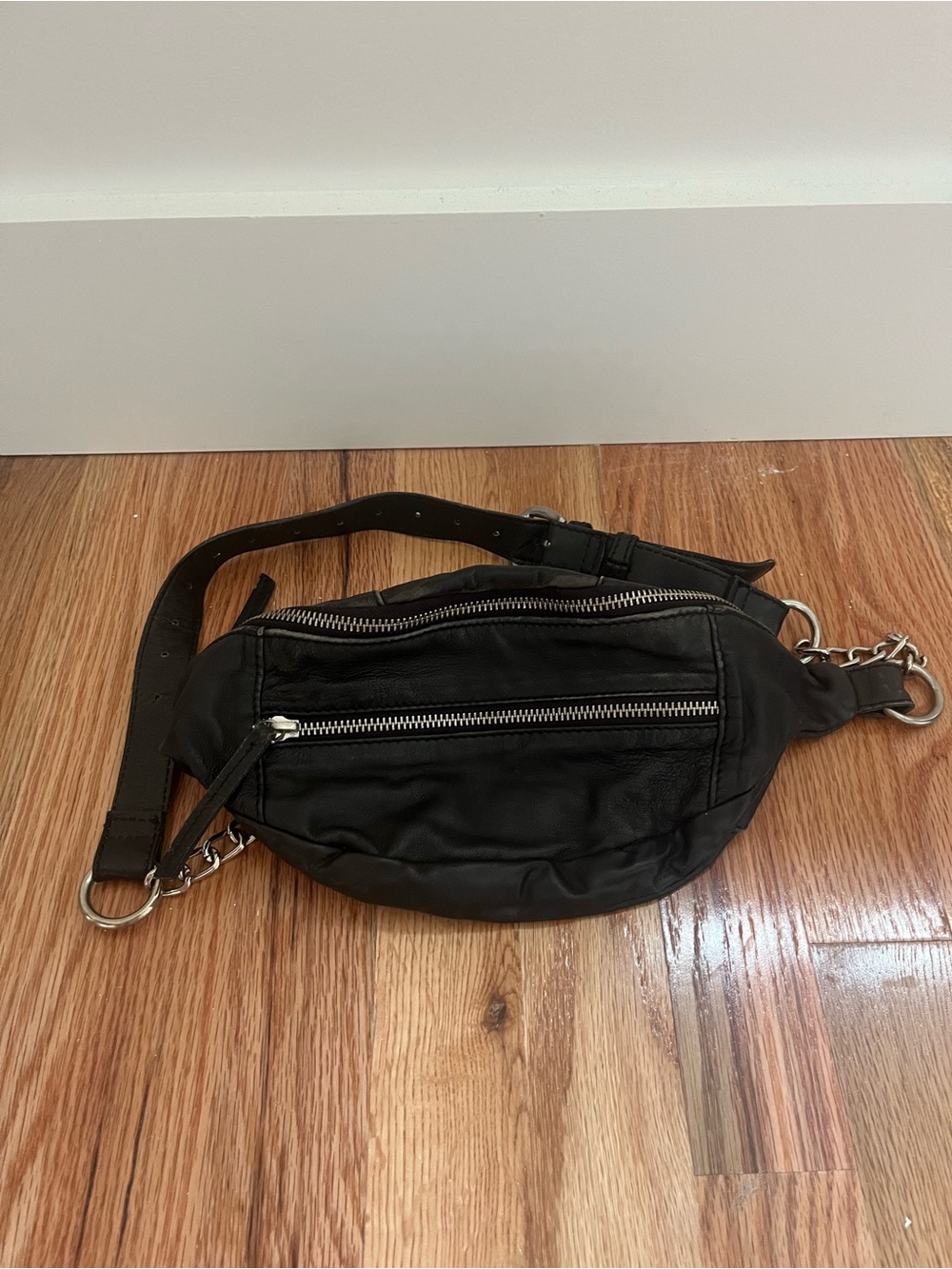 Free People Black Faux Leather Waist Bag / Belt Bag
